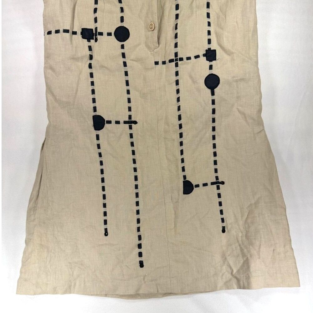 J Song Tan Linen Sleeveless Maxi Dress with Black Embroidery and Pockets, 12 - Picture 5 of 7